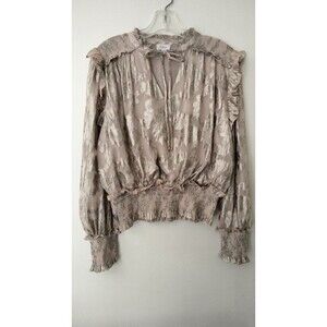 Elan Blouse V-neck tie Long Sleeve smocked Medium * Made in India * Holiday top